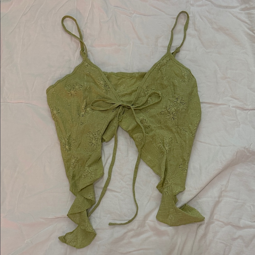 Green Front Tie Crop Top